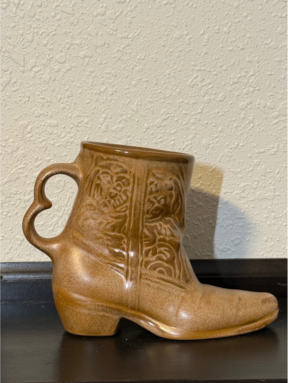 Vintage Frankoma Pottery C33 Cowboy Boot Mug Brown Tan Western ©1981